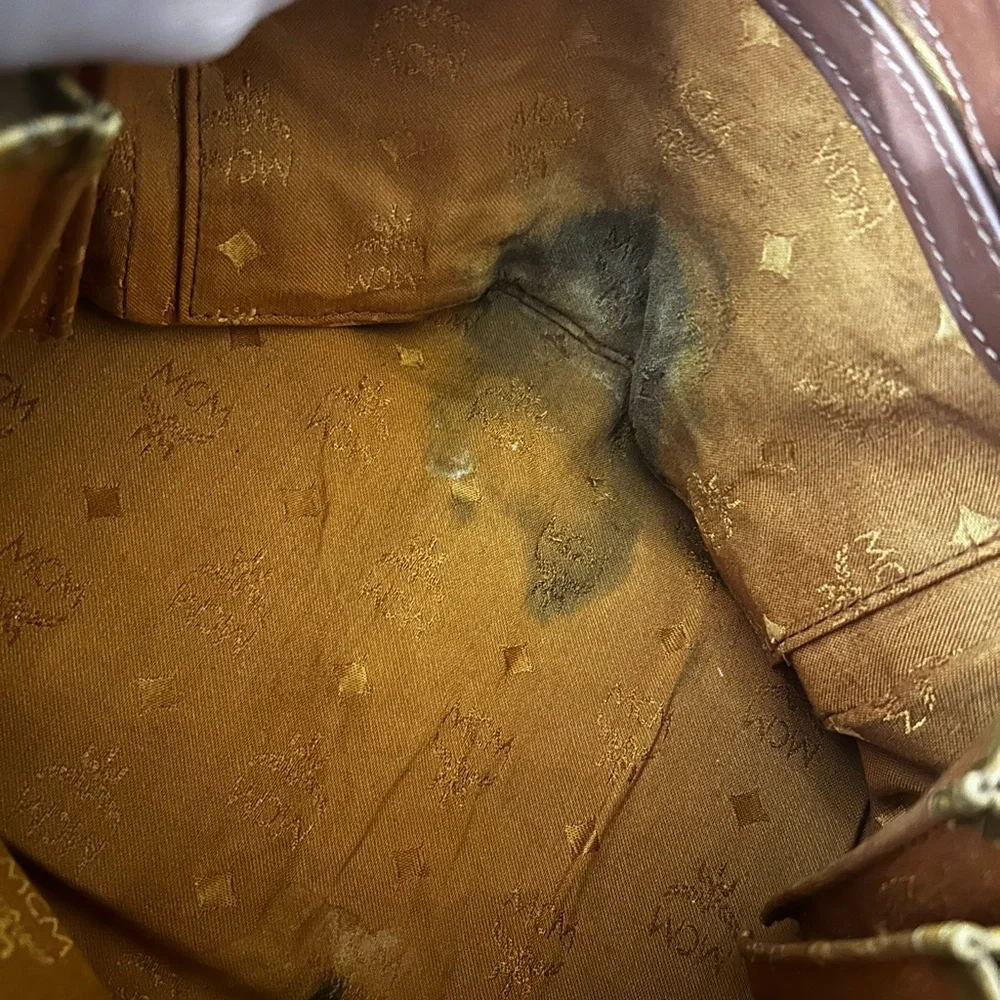 MCM Cognac Visetos Satchel with Gold Hardware and Brown Handles - Picture 7 of 15